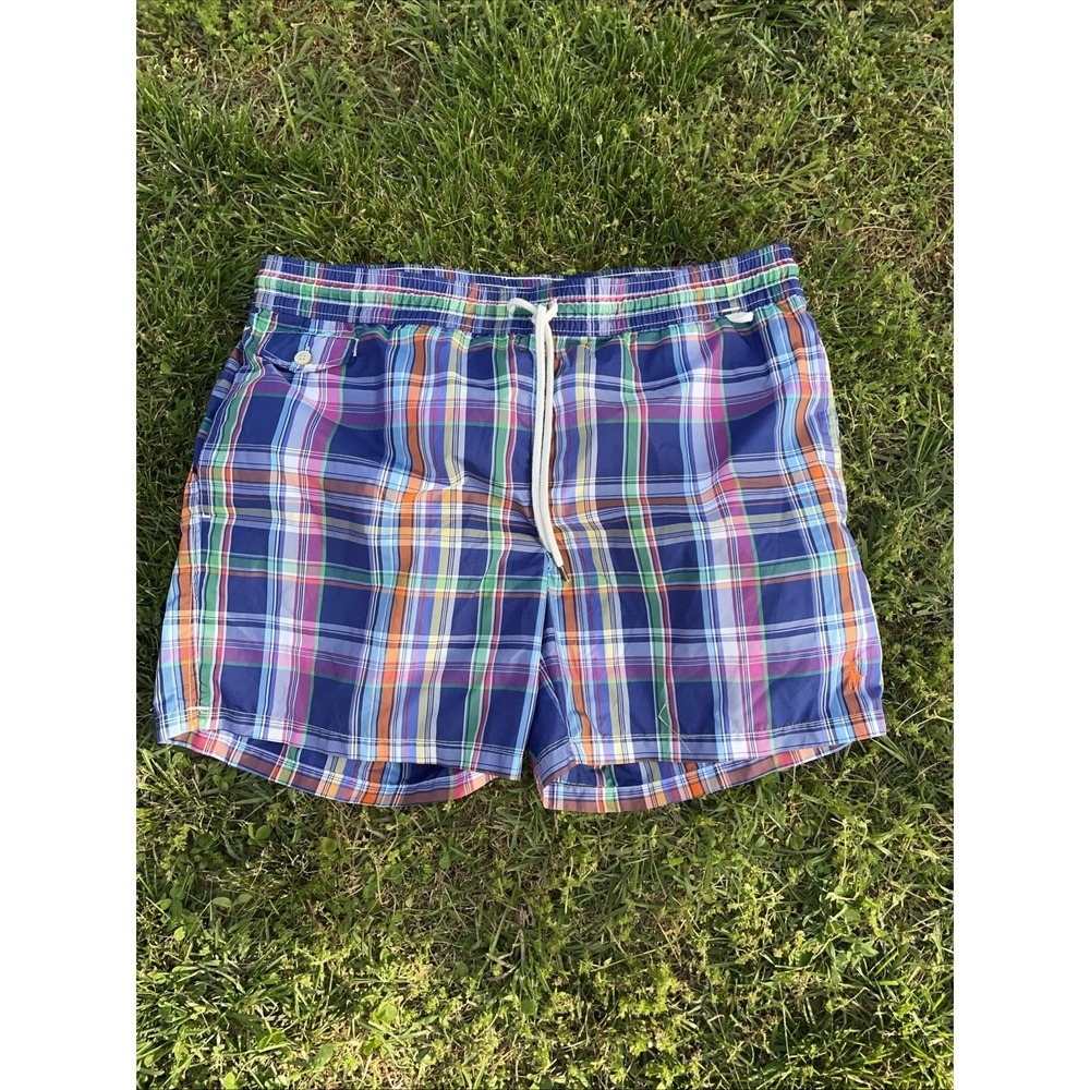Polo Ralph Lauren Plaid 6" Swim Trunks Mesh Liner Men's Size Large Multicolor